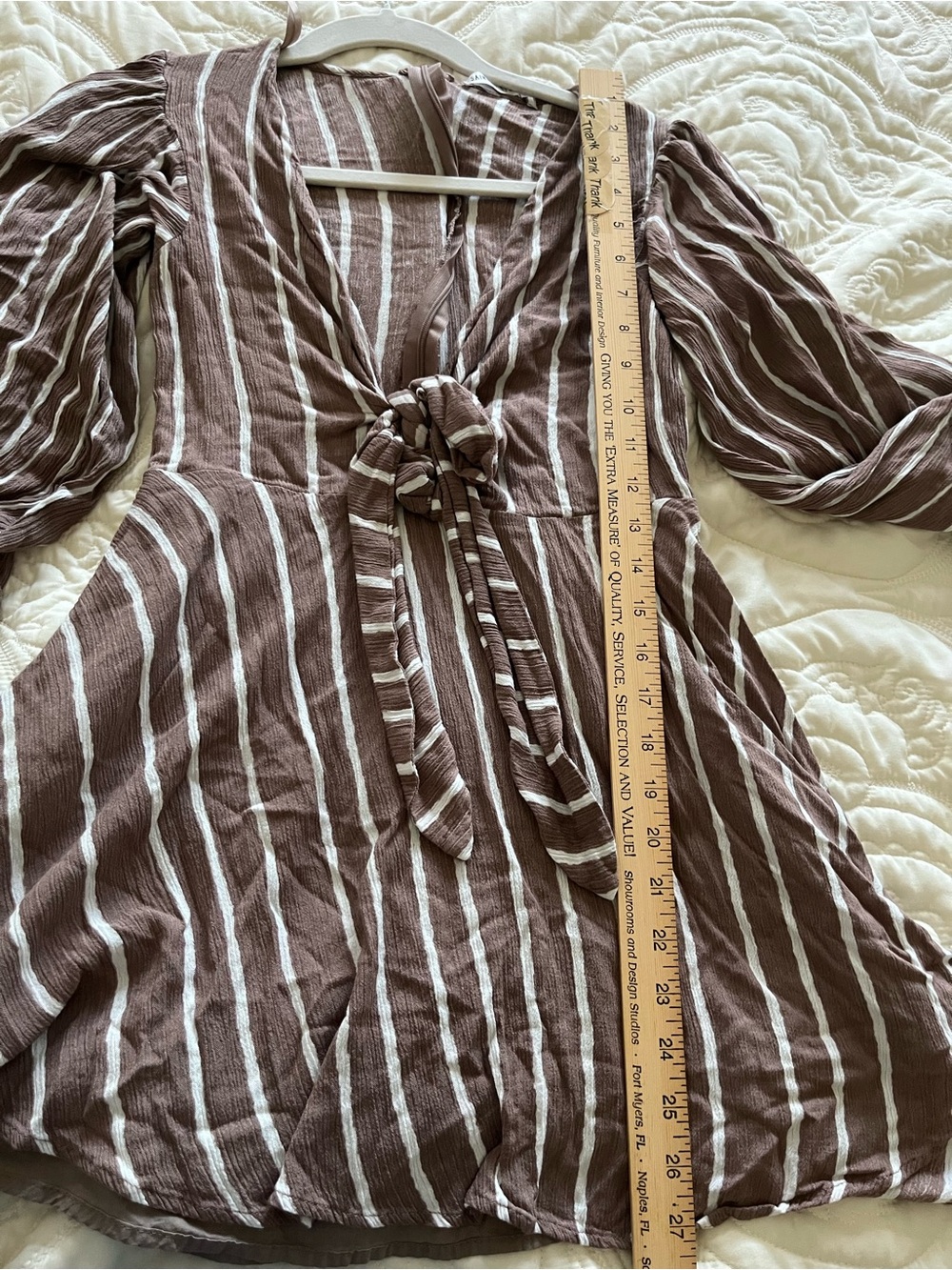 Taupe Striped Tie-Front Mini Dress - Picture 3 of 10